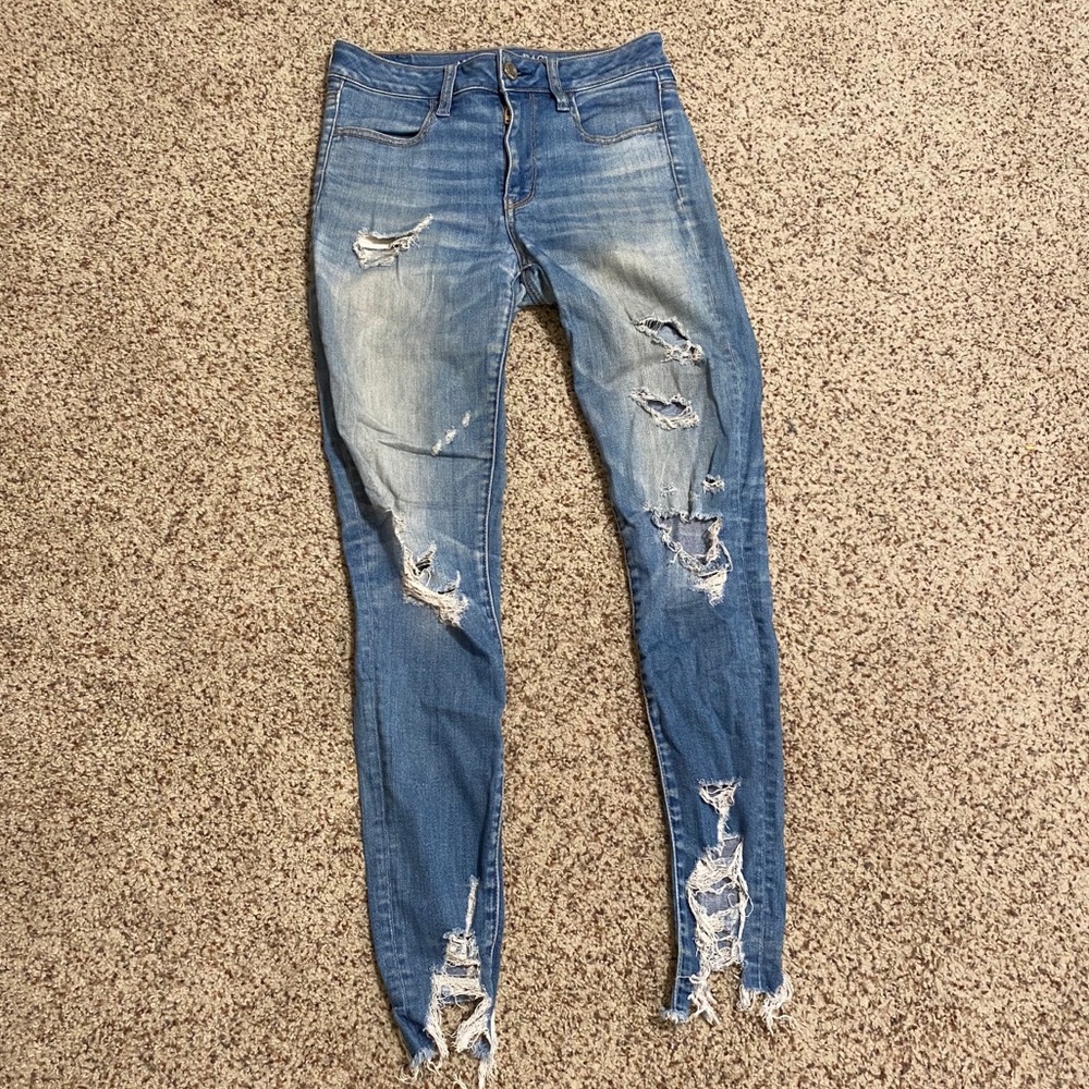 American Eagle Outfitters Distressed Light Blue Skinny Jeans
